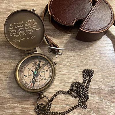 ARTIZANSTORE Engraved Compass, Personalized Compass, Custom Compass, Functional Working Compass, Valentines Day Gift