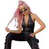 Women's Sexy PU Leather Crop Tops Halter Criss Cross Lace Up Camisole Vest for Casual Party Festival Rave Black view 3
