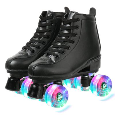 XUDREZ Classic Roller Skates High-Top Double-Row Leather Roller Skates for Women and Men (Black Flash Wheel,7)