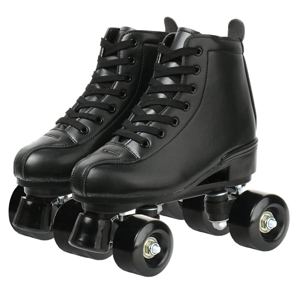 XUDREZ Classic Roller Skates High-Top Double-Row Leather Roller Skates for Women and Men (Black Black Wheel,7)