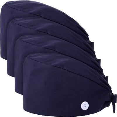 4 Pieces Bouffant Scrub Caps Adjustable Button Sweatband Hats Tie Back Hats for Women Men (Navy Blue)