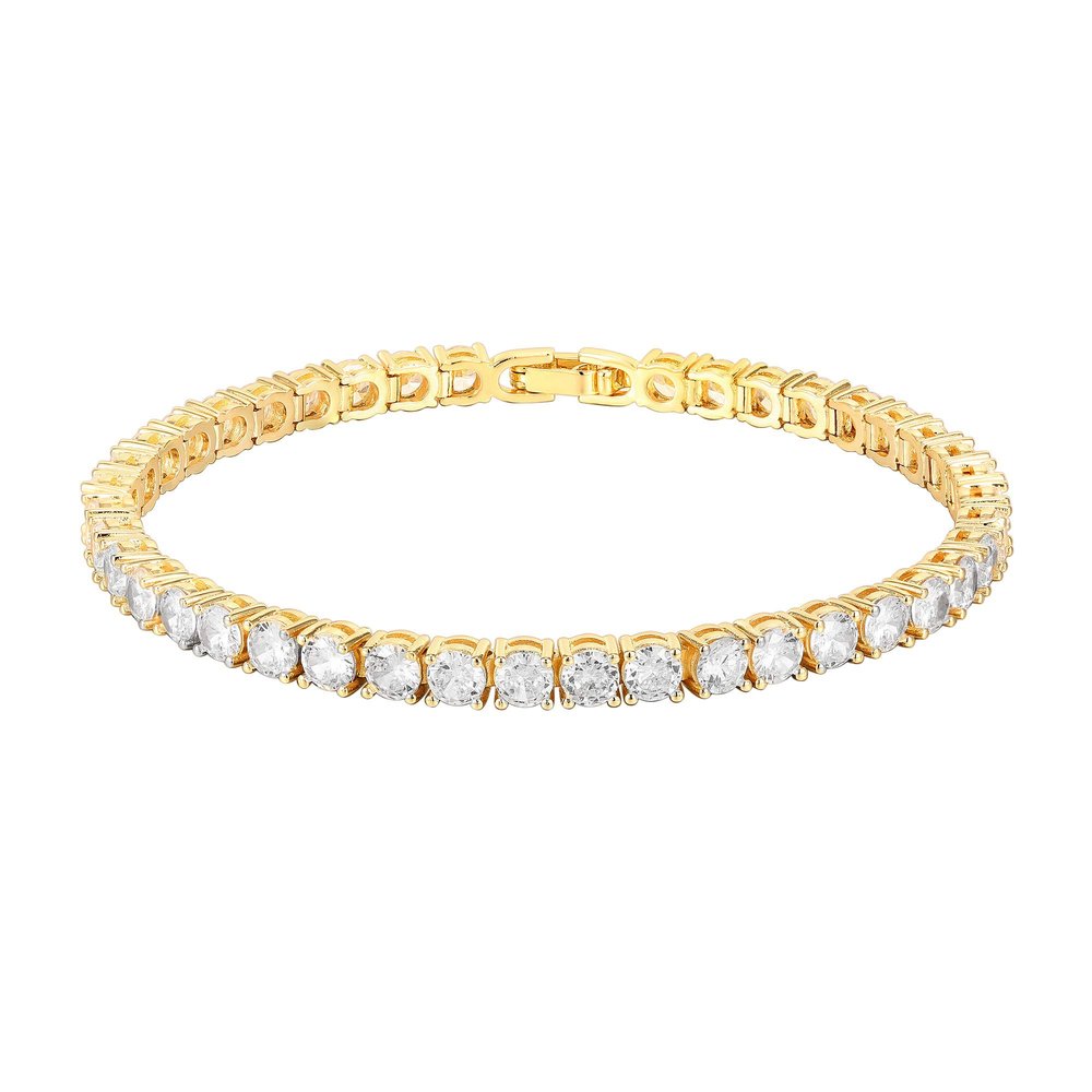 PAVOI 14K Gold Plated Cubic Zirconia Classic Tennis Bracelet | Yellow Gold Bracelets for Women | 4mm CZ, 7.5 Inches
