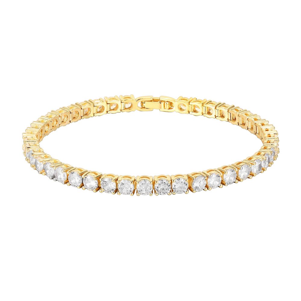 PAVOI 14K Gold Plated Cubic Zirconia Classic Tennis Bracelet | Yellow Gold Bracelets for Women | 4mm CZ, 7 Inches