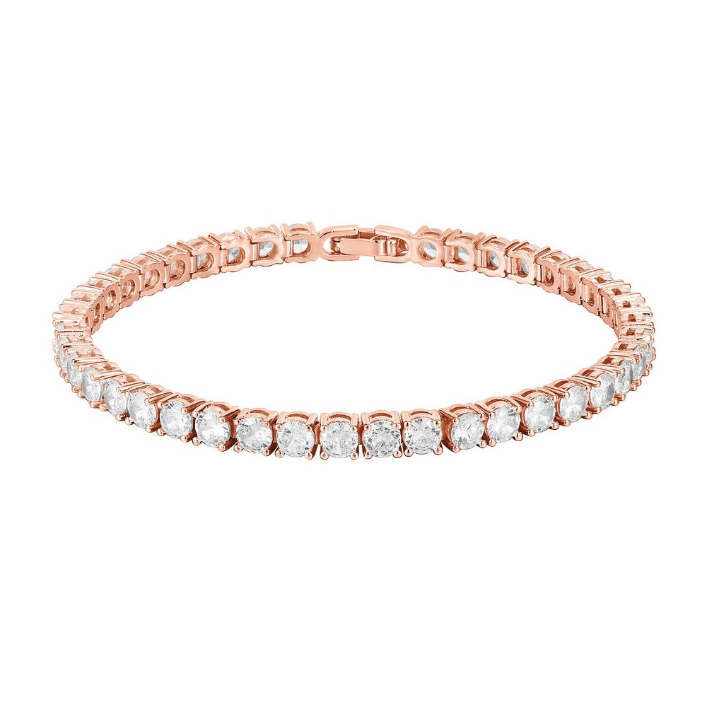 PAVOI CZ Classic Tennis Bracelet for Women, 14K Gold Plated, Rose Gold