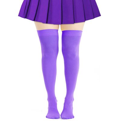 Lastclream Women Costume Thigh High Silk Stockings for Girls Over Knee Socks Cosplay Knee High Hosiery (Purple)
