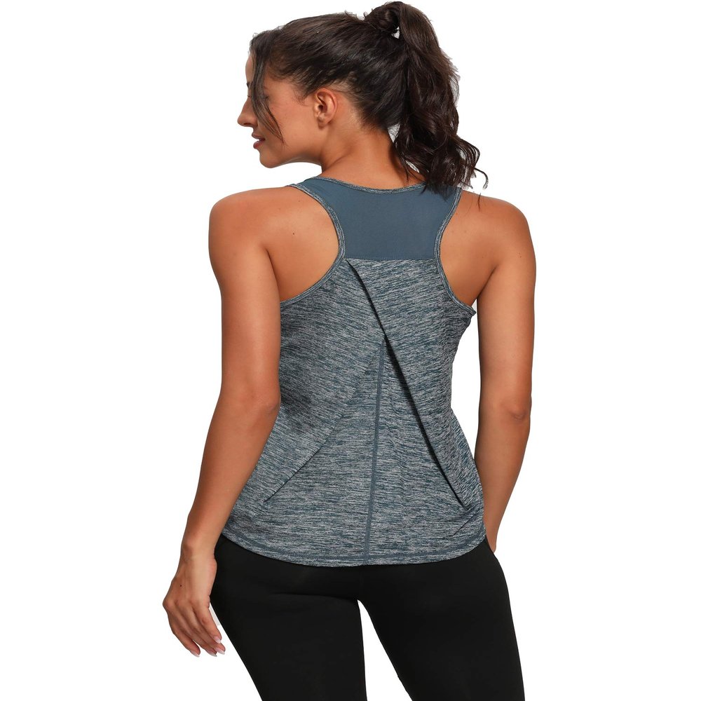 Aeuui Womens Workout Tops for Women Racerback Tank Tops Mesh Yoga Shirts Athletic Running Sleeveless Gym Clothes Blue Black