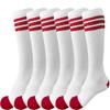 juDanzy 3 Pairs of Knee High Boys or Girls Stripe Team Tube Socks for Soccer, Basketball, baseball and Everyday Wear, White With Red Stripes, 4-6 Years view 1