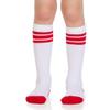 juDanzy 3 Pairs of Knee High Boys or Girls Stripe Team Tube Socks for Soccer, Basketball, baseball and Everyday Wear, White With Red Stripes, 4-6 Years view 2