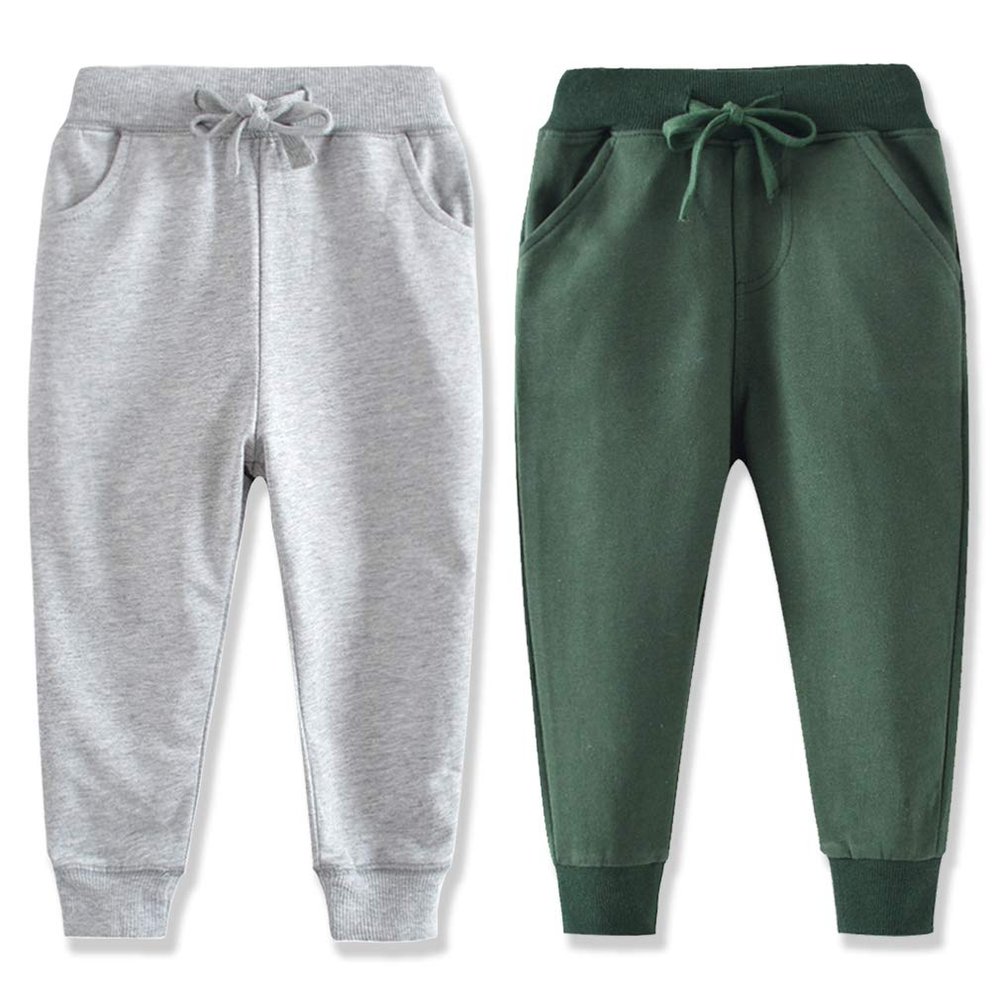 Eleven's Kingdom Boys Sweatpants 7T Boy Pants Jogger Cotton Drawstring Elastic Waist Kids Size 7 Joggers 2 Pack Grey/Green 7T