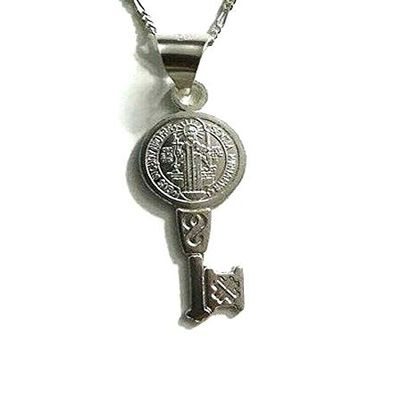 925 STERLING SILVER SAINT BENEDICT KEY NECKLACE 20" LONG/CADENA DE SAN BENITO LLAVE 20" LARGO-P63-1