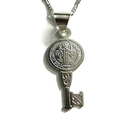 925 STERLING SILVER SAINT BENEDICT KEY NECKLACE 20" LONG/CADENA DE SAN BENITO LLAVE 20" LARGO-P63-1