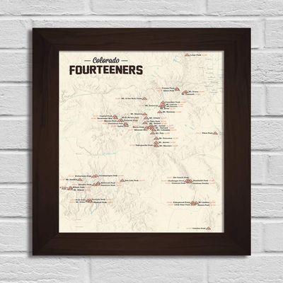 Best Maps Ever 58 Colorado 14ers Checklist 11x14 Print (Tan | Walnut Frame)