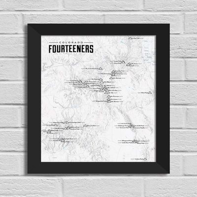 Best Maps Ever 58 Colorado 14ers Checklist 11x14 Print (Gray | Black Frame)