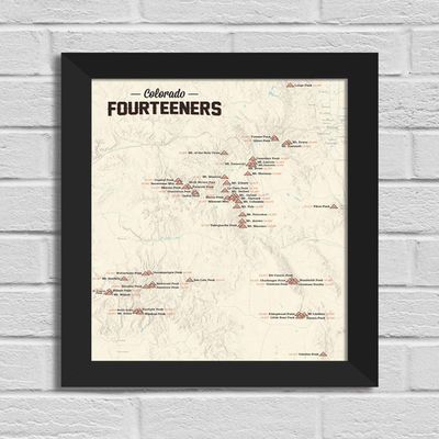 Best Maps Ever 58 Colorado 14ers Checklist 11x14 Print (Tan | Black Frame)