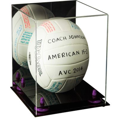 Better Display Cases Acrylic Volleyball Display Case with Mirror, Purple Risers and Black Base (B02)