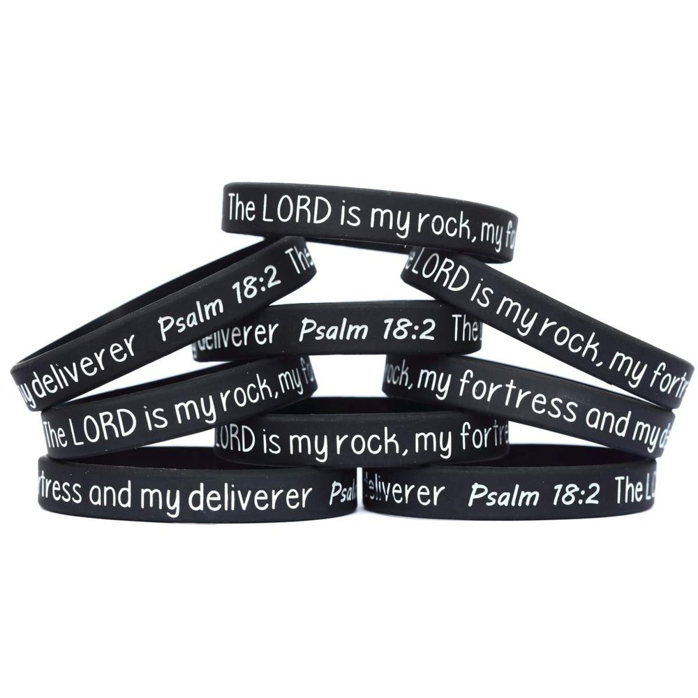 10 The Lord is My Rock Silicone Bracelet Wristbands - Scripture Inspired Psalm 18:2