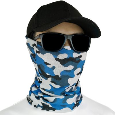 Fishing Mask - Camo Neck Gaiter Face Mask for Men & Women - Sun Protection Face Cover - Bandana, Scarf (Jigsaw Blue Camo)