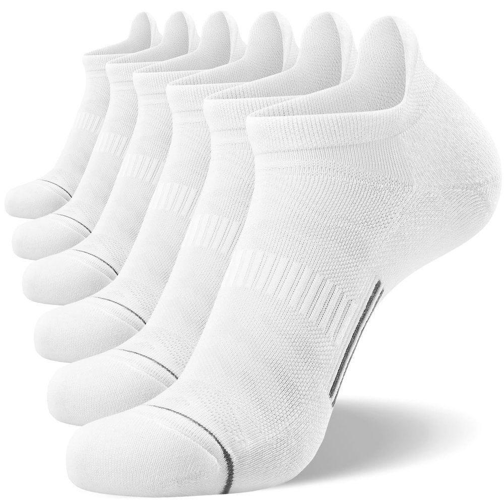 FITRELL 6 Pack Men's Ankle Running Socks Low Cut Cushioned Athletic Sports Socks, Shoe Size 9-12, White+Gray