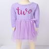 ACSUSS Kids Baby Girls First Birthday Outfit Long Sleeves Shiny Letter Print Tulle Tutu Skirts Princess Pettiskirts Lavender 18-24 Months view 3