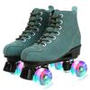 XUDREZ Cowhide Roller Skates for Women and Men High-Top Shoes Double-Row Design,Adjustable Classic Premium Roller Skates (Blue Flash Wheel,7.5) view 1