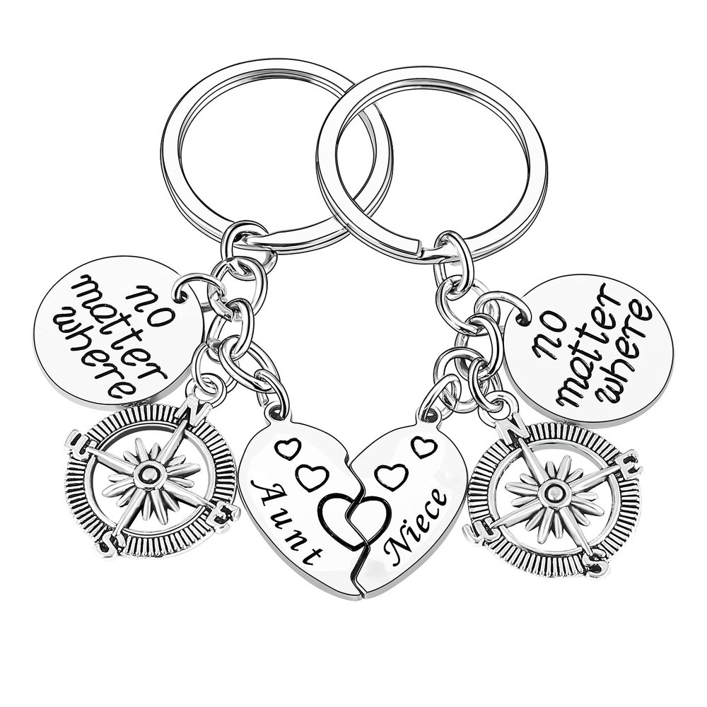 Nimteve 2PCs Aunt Gift From Niece Aunt Niece Matching Heart Keychain Niece Gifts Long Distance Relationship Keyring