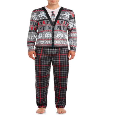 Briefly Stated Yeti to Party Mens 2 Piece Pajamas Set (Small) Grey