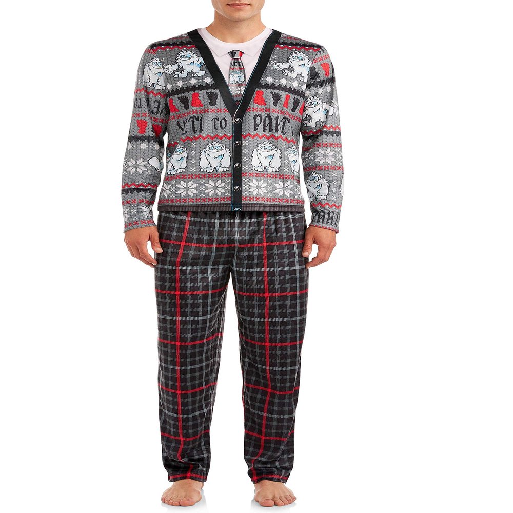 Briefly Stated Yeti to Party Mens 2 Piece Pajamas Set (Small) Grey