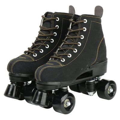 XUDREZ Cowhide Roller Skates for Women and Men High-Top Shoes Double-Row Design,Adjustable Classic Premium Roller Skates (Black,7)