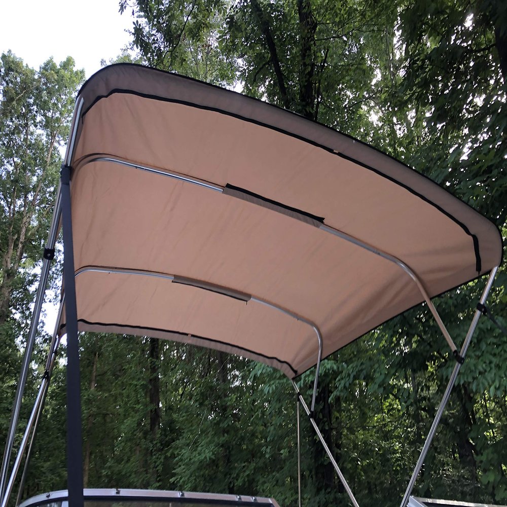 Replacement Bimini Top Canvas with Boot, Beige, 8' x 8', 16oz, by Cypress Rowe Outfitters, 4 Bow, fits 91-96" Wide, Zippered Sleeves with Matching Storage Boot