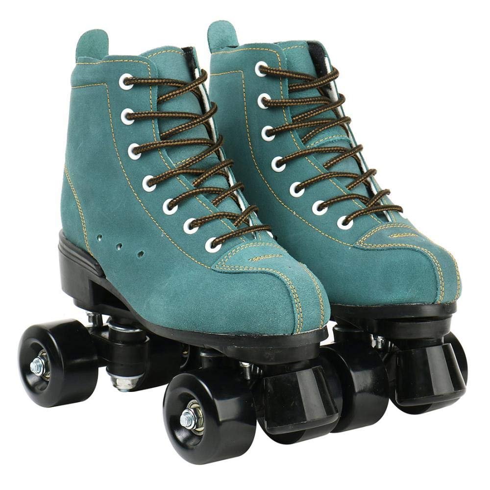 XUDREZ Cowhide Roller Skates for Women and Men High-Top Shoes Double-Row Design,Adjustable Classic Premium Roller Skates (Blue,6)
