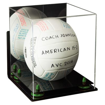 Better Display Cases Acrylic Volleyball Display Case with Mirror, Green Risers, Black Base and Wall Mount (B02)