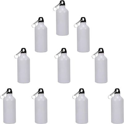 TECHTONGDA 10pcs 600ml Sublimation Water Bottle Blanks, Sublimation White Blank Aluminum Sports Bottle, Heat Press Water Bottle with Safe Lock for Sublimation Printing