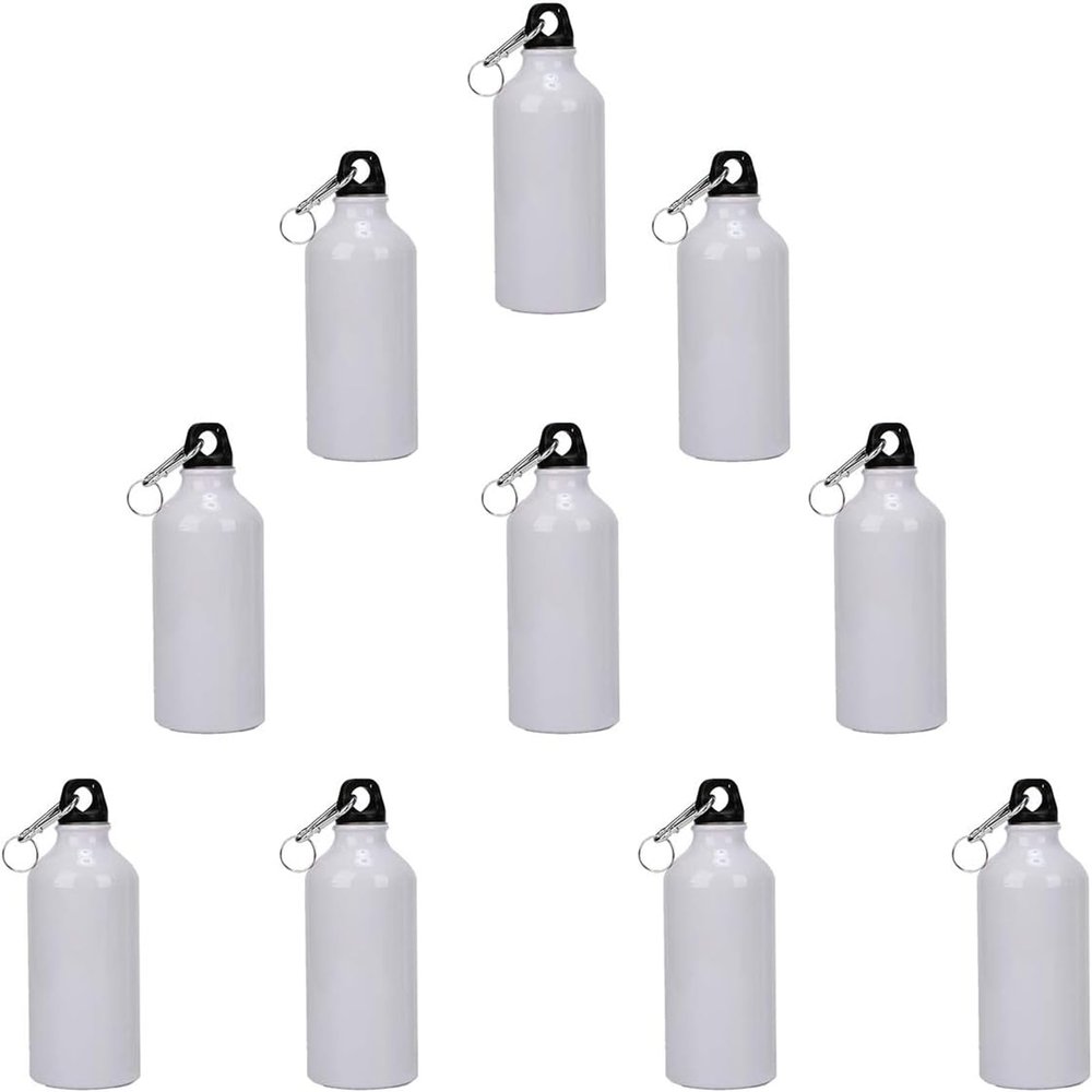 TECHTONGDA 10pcs 600ml Sublimation Water Bottle Blanks, Sublimation White Blank Aluminum Sports Bottle, Heat Press Water Bottle with Safe Lock for Sublimation Printing