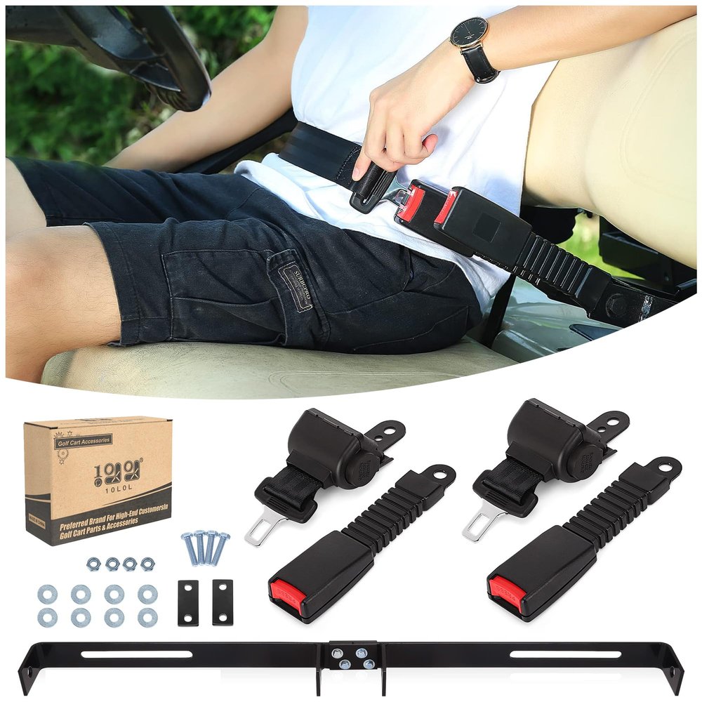 10L0L Universal 2 Passenger Golf Cart Seat Belts for Yamaha, Club Car, EZGO TXT/RXV Front Seat Kit Retractable Seatbelts 42"