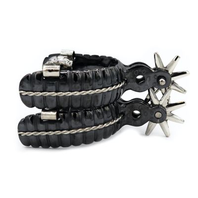 M-Royal Saddles Black Charro Spurs Espuelas Negras Chrras Rayadas