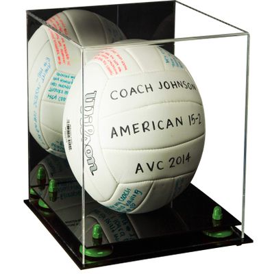 Better Display Cases Acrylic Volleyball Display Case with Mirror, Green Risers and Black Base (B02)