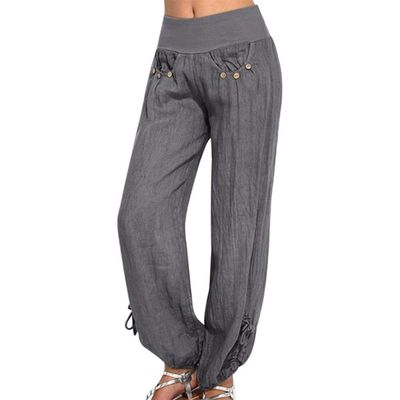 Womens Comfy Bohemian Yoga Pants Tapered Elephant Harem Pants Jogger Casual Elastic Waist Loose Linen Lantern Trousers(Grey,5X-Large)