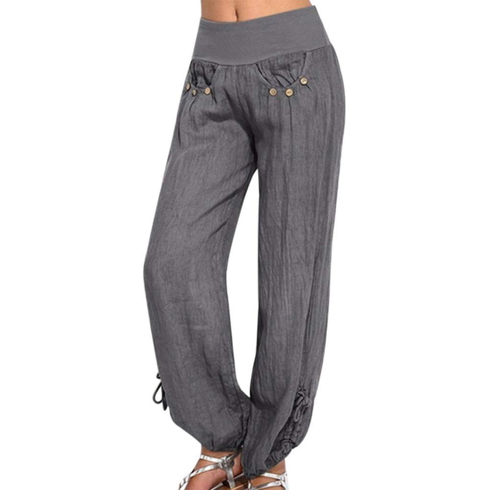 Womens Comfy Bohemian Yoga Pants Tapered Elephant Harem Pants Jogger Casual Elastic Waist Loose Linen Lantern Trousers(Grey,5X-Large)