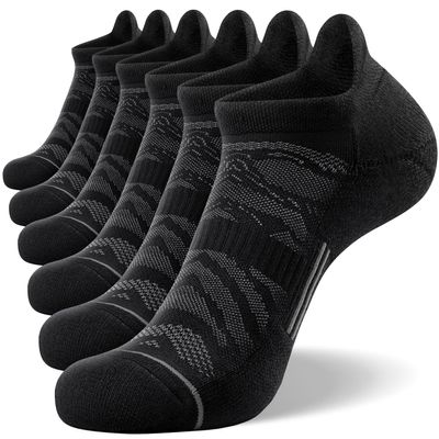 FITRELL 6 Pack Men's Ankle Running Socks Low Cut Cushioned Athletic Sports Socks, Shoe Size 12-15, Black+Gray
