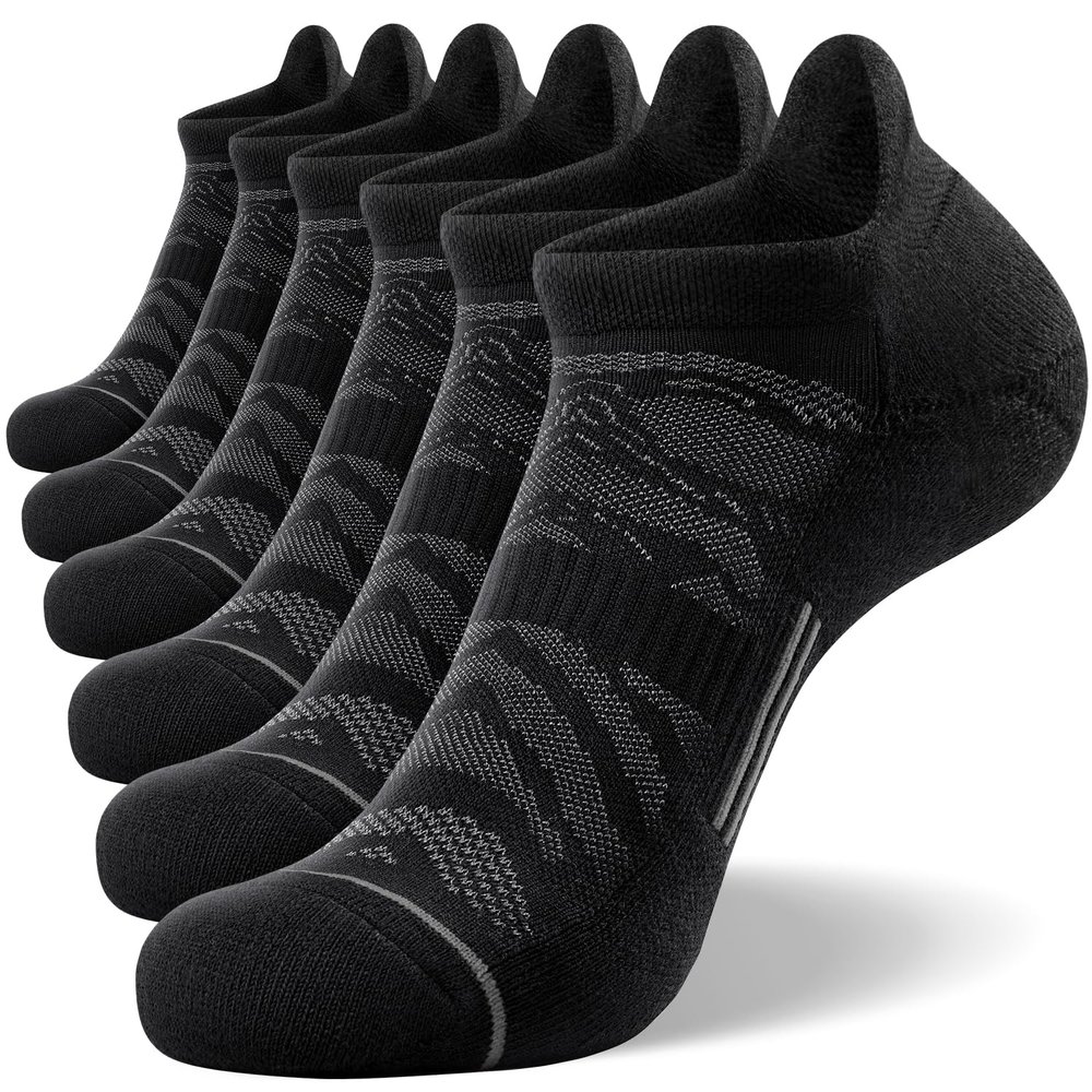 FITRELL 6 Pack Men's Ankle Running Socks Low Cut Cushioned Athletic Sports Socks, Shoe Size 12-15, Black+Gray