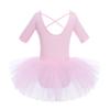 QinCiao Kids Girls' Short Sleeves Ballet Dance Mesh Skirt Leotard Tutu Dress Ballroom Gymnastics Dancing Costumes Pink 5-6 view 2
