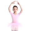 QinCiao Kids Girls' Short Sleeves Ballet Dance Mesh Skirt Leotard Tutu Dress Ballroom Gymnastics Dancing Costumes Pink 5-6 view 4
