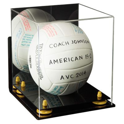 Better Display Cases Acrylic Volleyball Display Case with Mirror, Yellow Risers, Black Base and Wall Mount (B02)