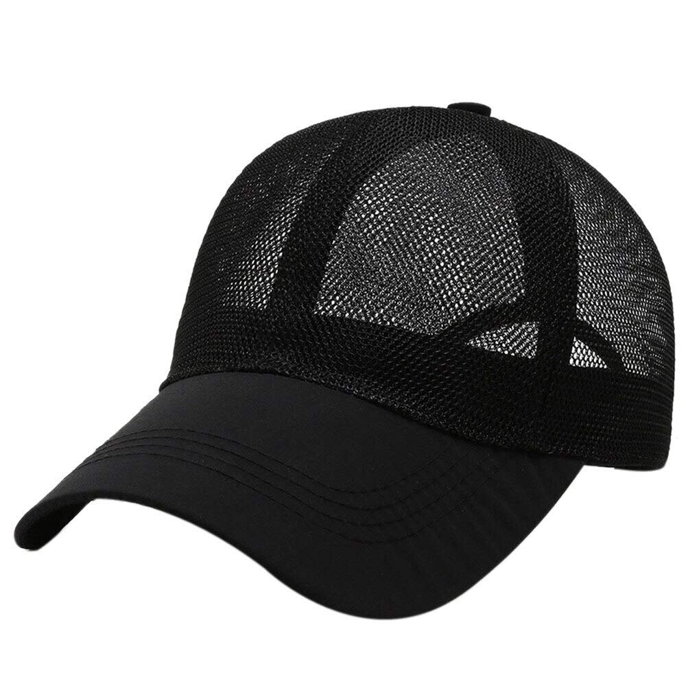 Kangqifen Unisex Baseball Cap Full Mesh Plain Blank Trucker Hats Solid Color Sun Visor Adjustable Black