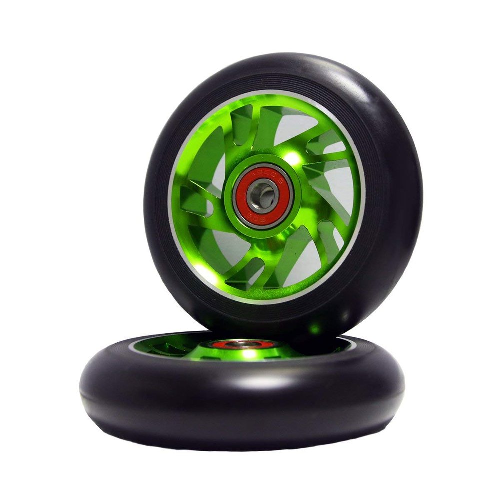 2Pcs 110mm Pro Scooter Wheels with Abec 9 Bearings Fit for MGP/Razor/Lucky Envy/Vokul Pro Scooters Replacement Wheels (Green)
