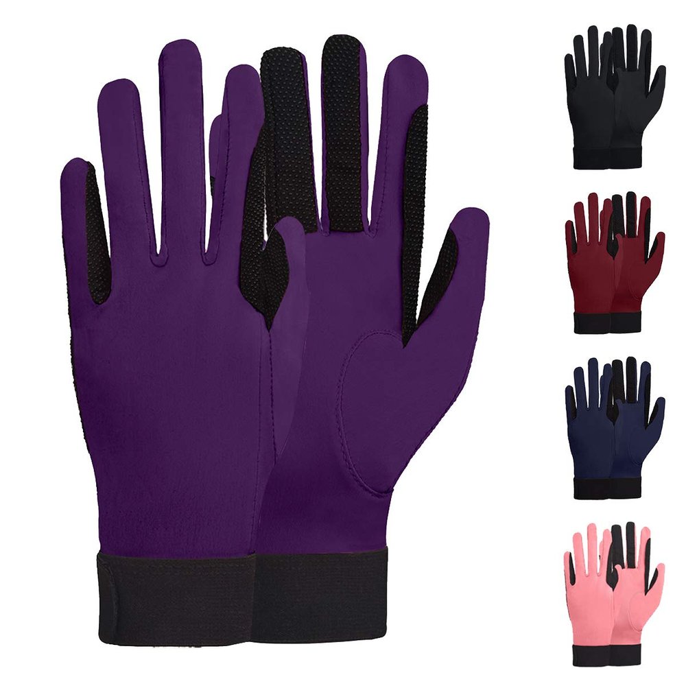 ChinFun Women's Horse Riding Gloves Stretchable Equestrian Gloves Breathable for Outdoor Horseback Cycling Driving Purple S