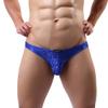 IBAKOM Men's Sissy Lace Floral Bulge Pouch Bikini Panties Low Rise Mesh Translucent Crossdress Lingerie Underwear Blue Medium view 2
