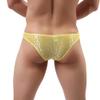 IBAKOM Men's Sissy Lace Floral Bulge Pouch Bikini Panties Low Rise Mesh Translucent Crossdress Lingerie Underwear Yellow Medium view 1