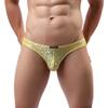 IBAKOM Men's Sissy Lace Floral Bulge Pouch Bikini Panties Low Rise Mesh Translucent Crossdress Lingerie Underwear Yellow Medium view 2