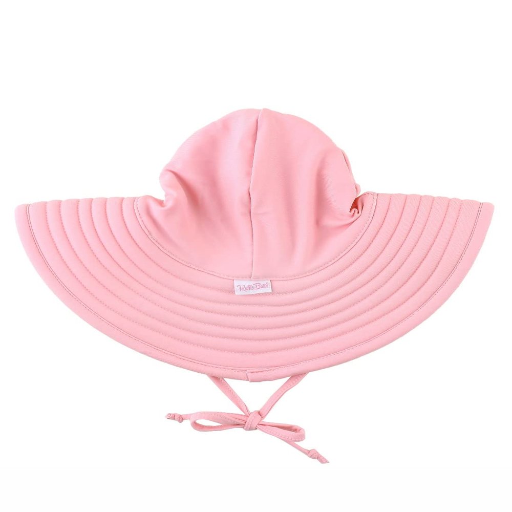RuffleButts Baby/Toddler Girls UPF 50+ Sun Protective Wide Brim Swimwear Sun Hat - Pink, 3T-5